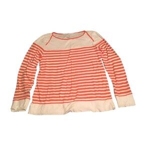 Chico's Zenergy top Women Small orange white striped t-shirt long sleeve Coastal